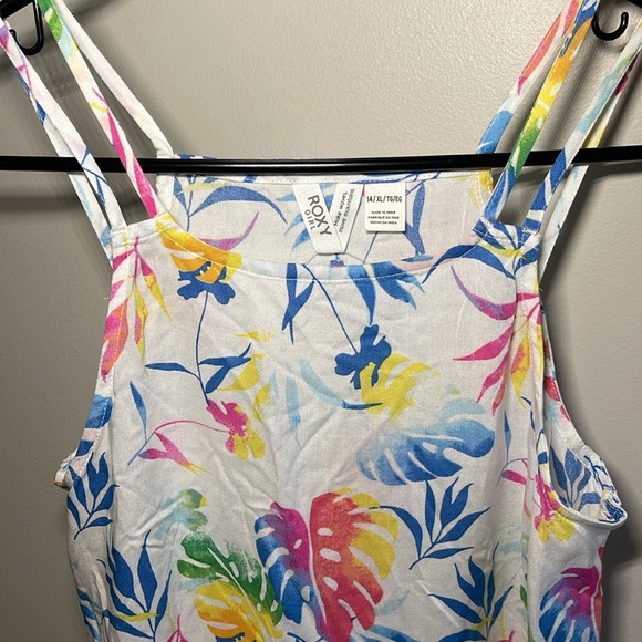 Roxy Girl Strappy Rainbow Floral Print Dress - Girls Size XL (14) - Picture 2 of 8